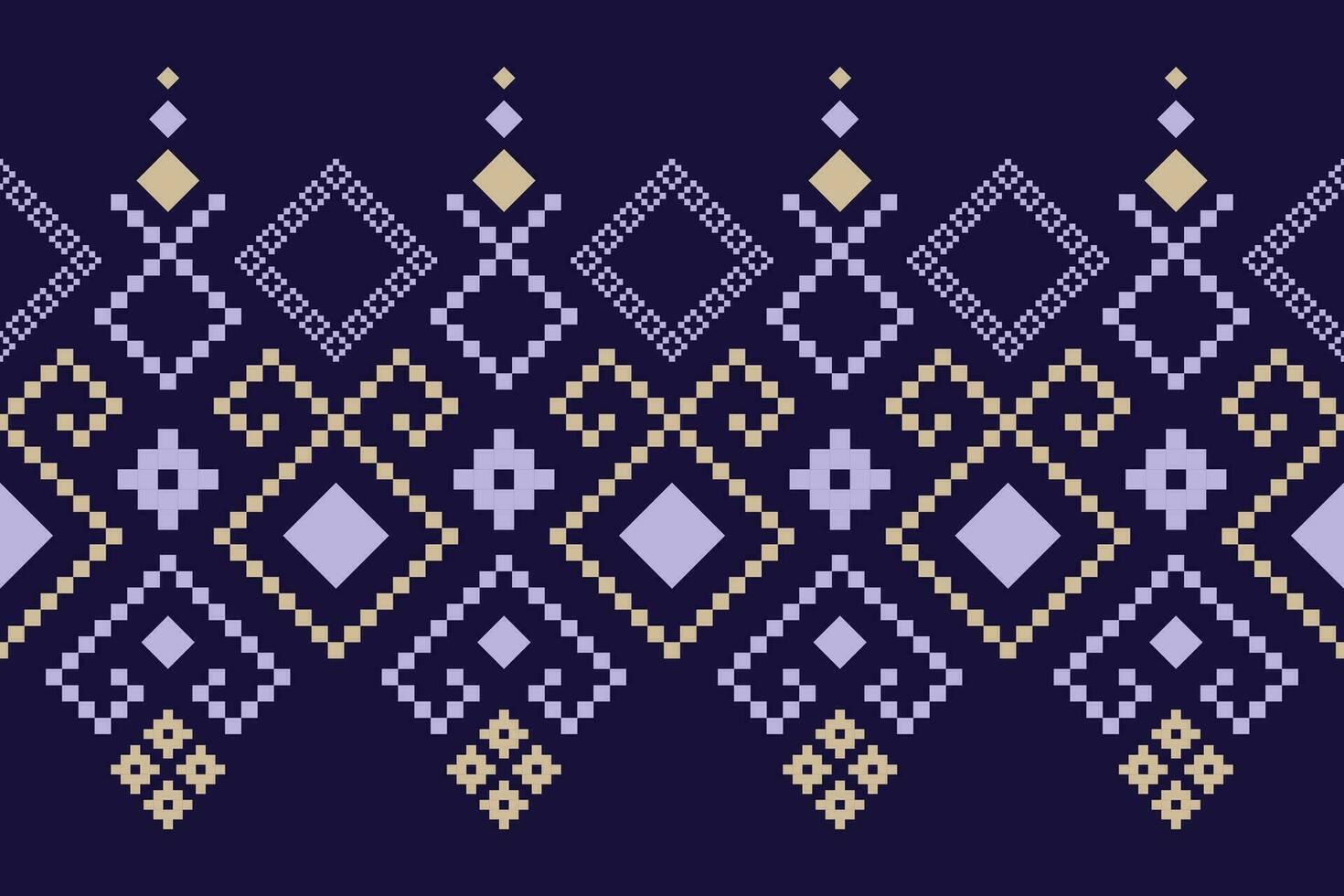 Purple cross stitch traditional ethnic pattern paisley flower Ikat background abstract Aztec African Indonesian Indian seamless pattern for fabric print cloth dress carpet curtains and sarong vector