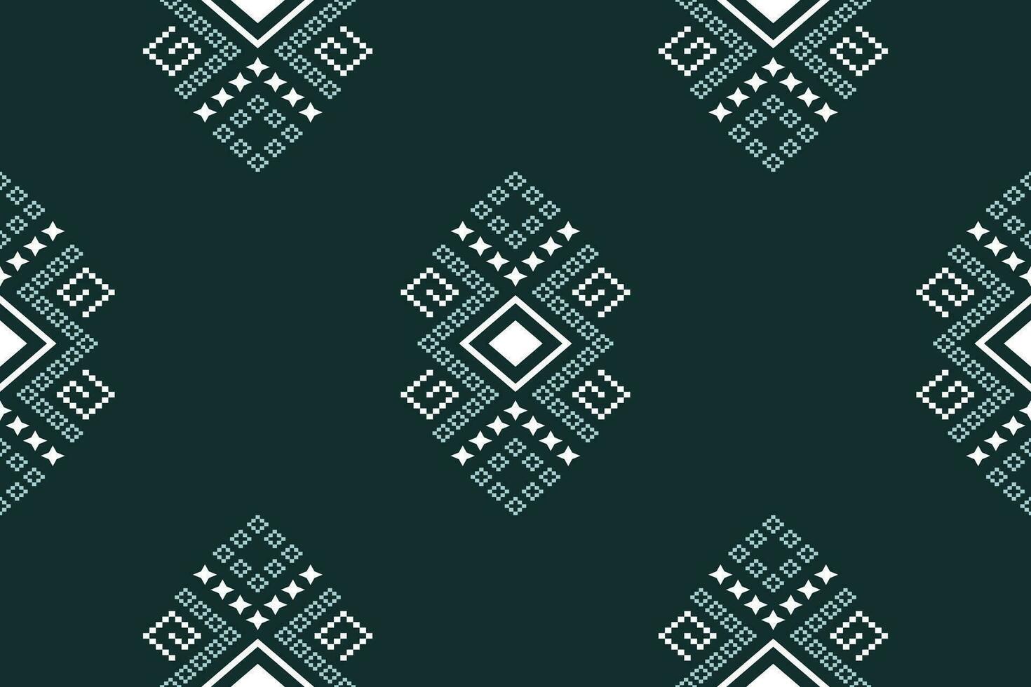 Green Cross stitch colorful geometric traditional ethnic pattern Ikat seamless pattern border abstract design for fabric print cloth dress carpet curtains and sarong Aztec African Indian Indonesian vector