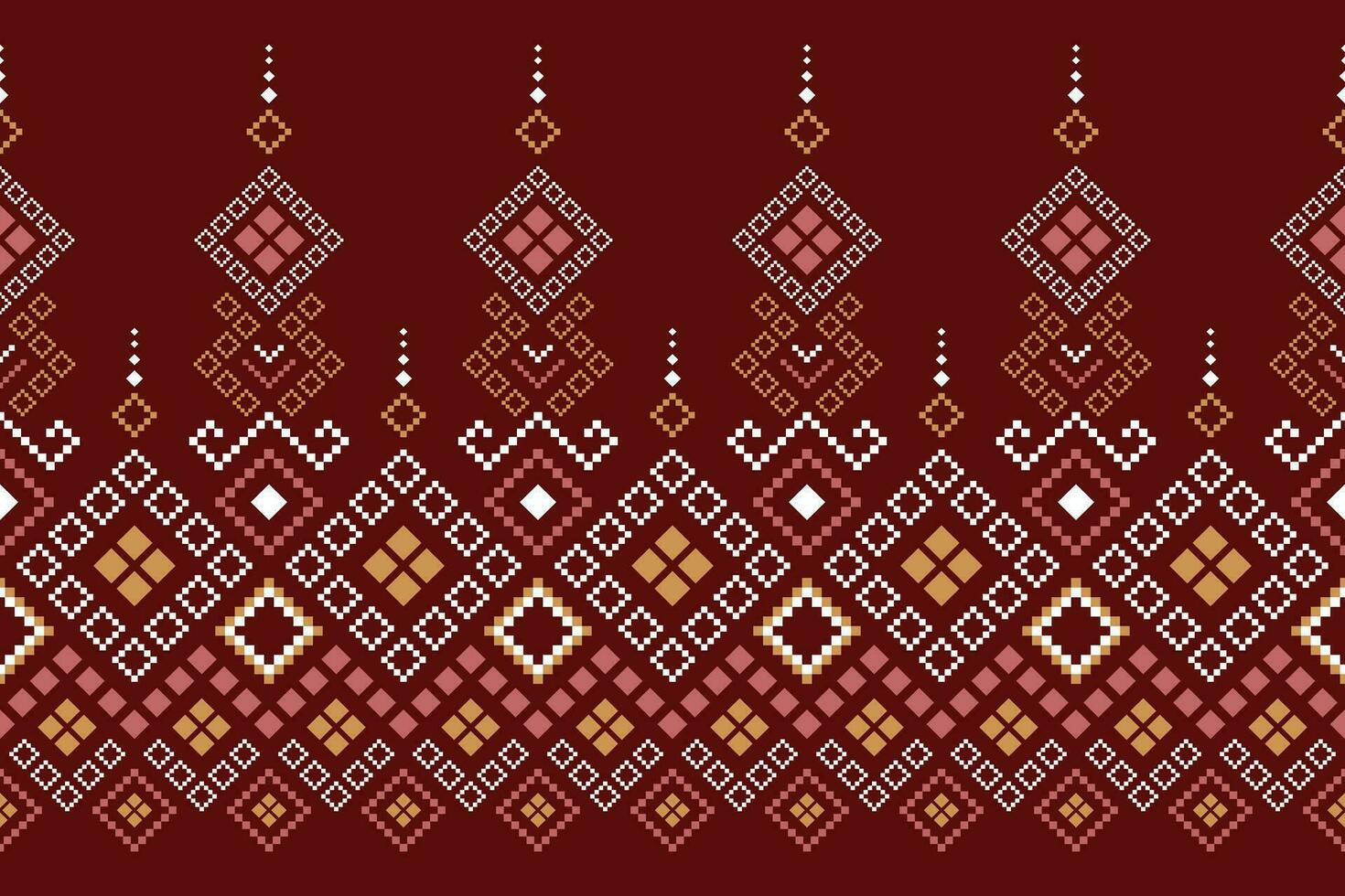 Red traditional ethnic pattern paisley flower Ikat background abstract Aztec African Indonesian Indian seamless pattern for fabric print cloth dress carpet curtains and sarong vector