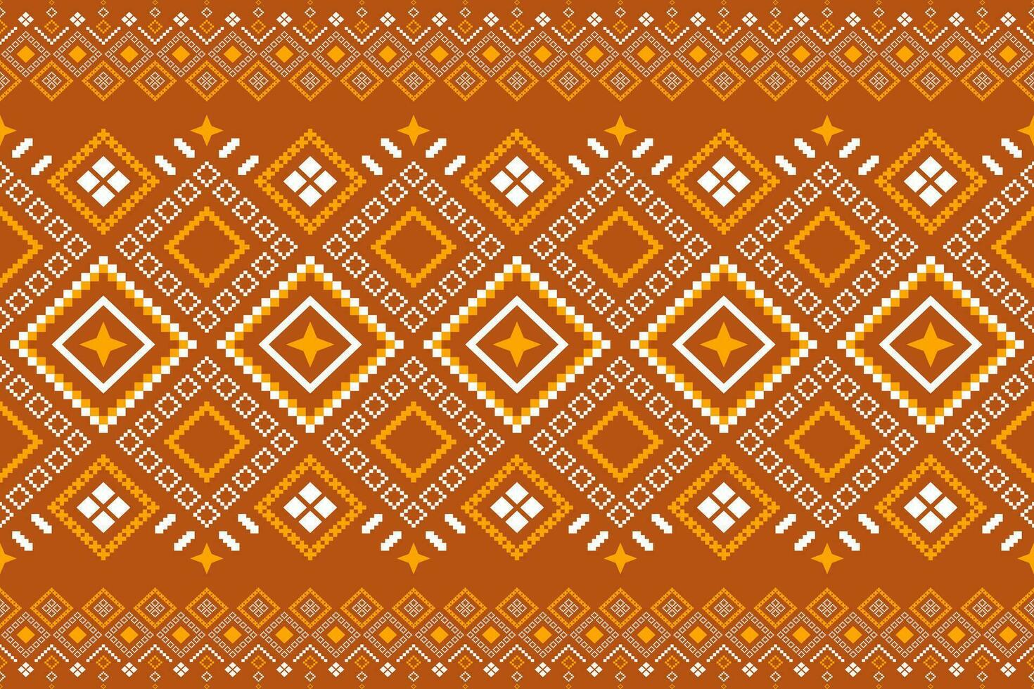 Orange vintages cross stitch traditional ethnic pattern paisley flower Ikat background abstract Aztec African Indonesian Indian seamless pattern for fabric print cloth dress carpet curtains and sarong vector