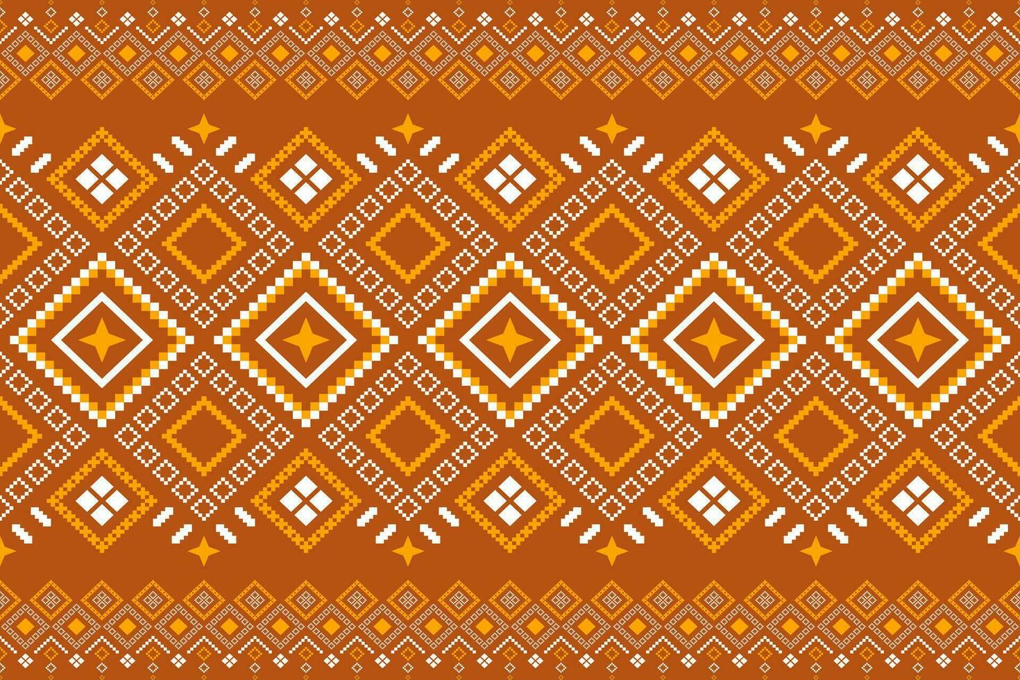 Orange vintages cross stitch traditional ethnic pattern paisley flower Ikat background abstract Aztec African Indonesian Indian seamless pattern for fabric print cloth dress carpet curtains and sarong vector