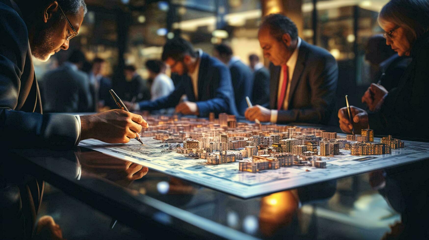 Concept of a business meeting of businessmen to solve important financial issues, people in the office at negotiations photo