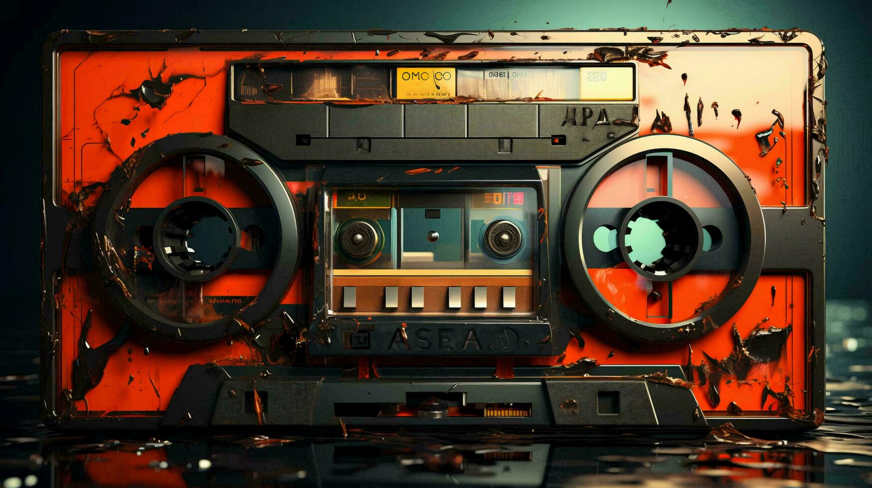 Old stylish vintage retro audio cassette poster from the 80s 90s photo