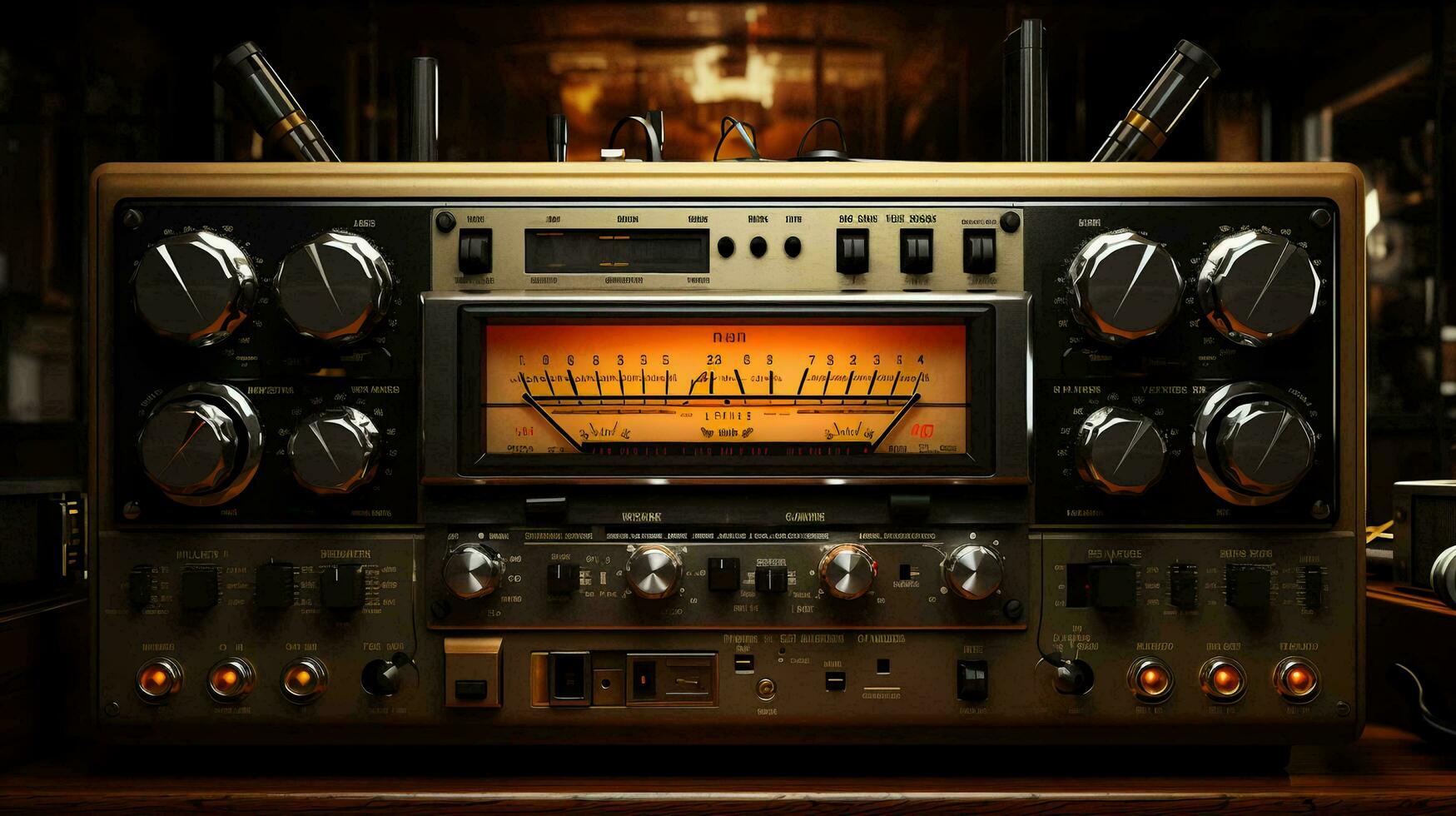 Old stylish vintage audio retro music cassette tape recorder poster from the 80s 90s photo