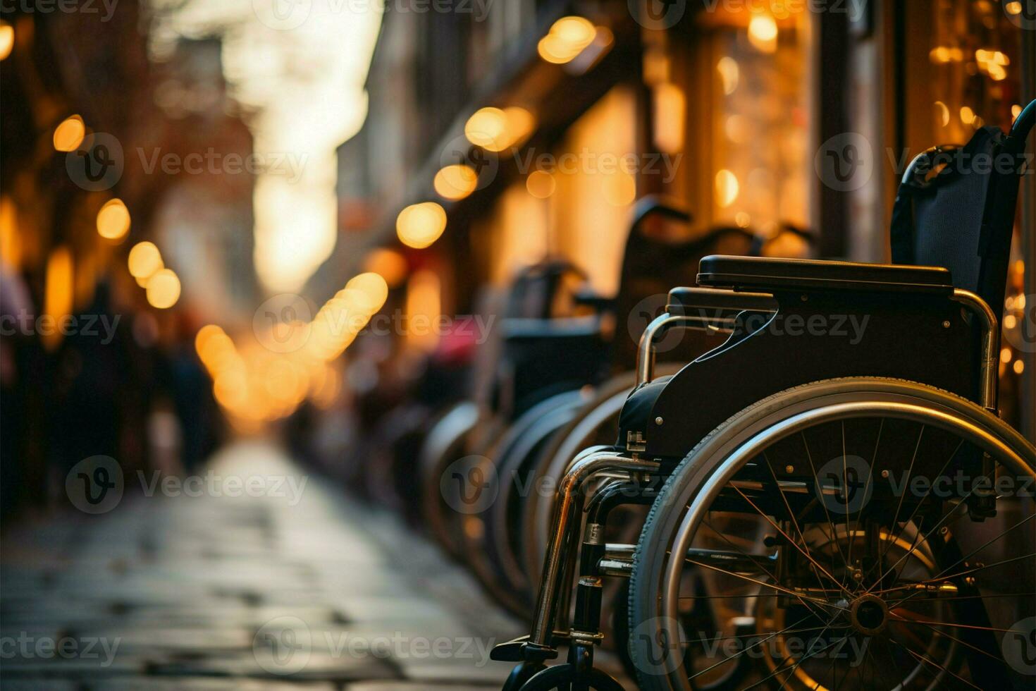 Handicap individuals hands on wheelchairs wheels signify empowerment and determination AI Generated photo