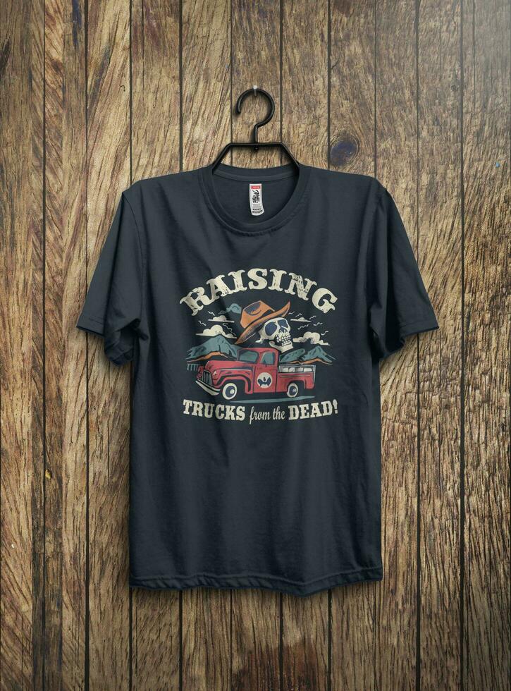 Raising trucks from the dead. ford truck t shirt design, truck design, skull t shirt design, Rodeo cowboy illustration t shirt design. photo