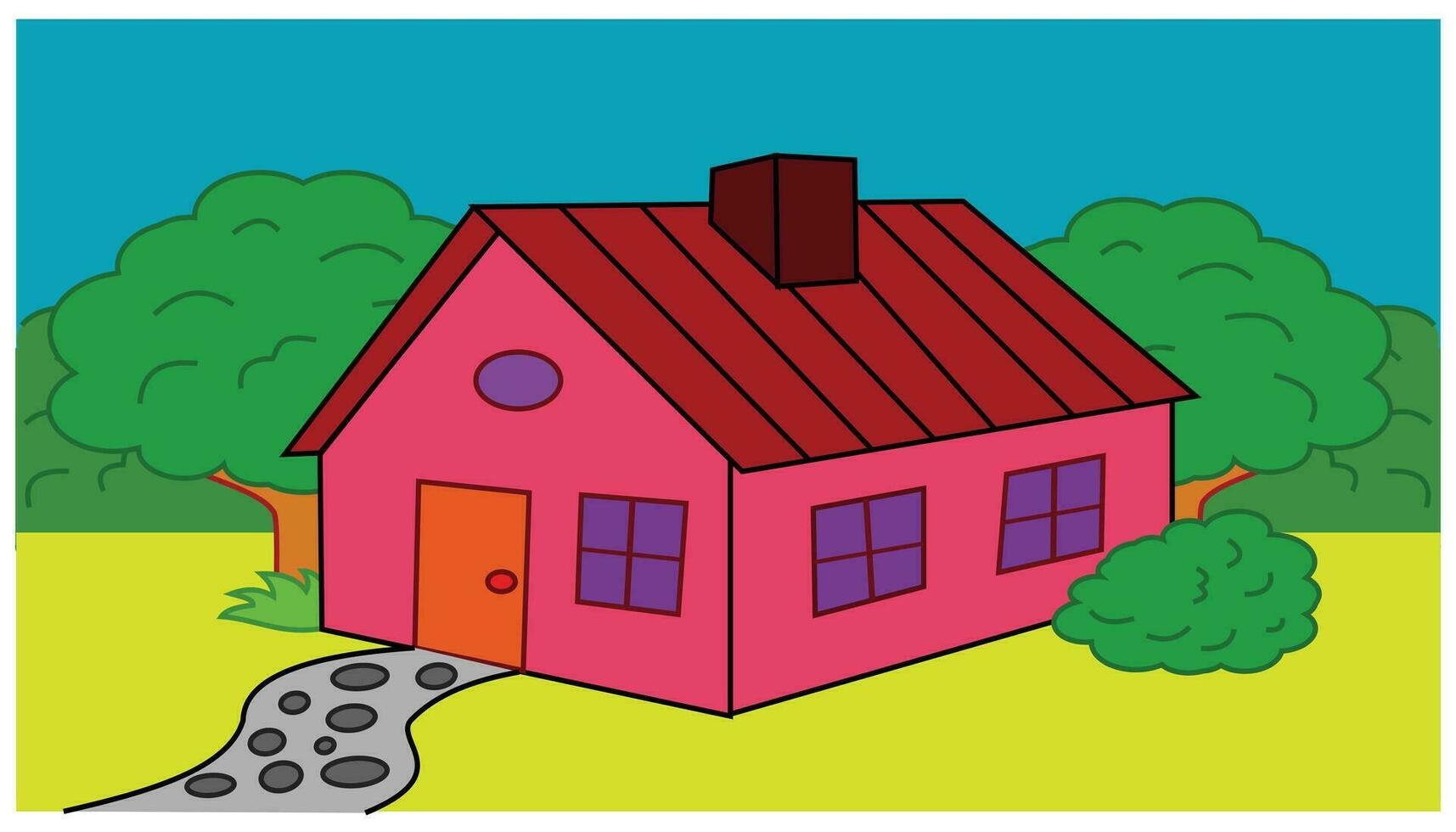 Illustration of a house in the countryside, vector illustration, EPS10. cartoon house in a beautiful environment