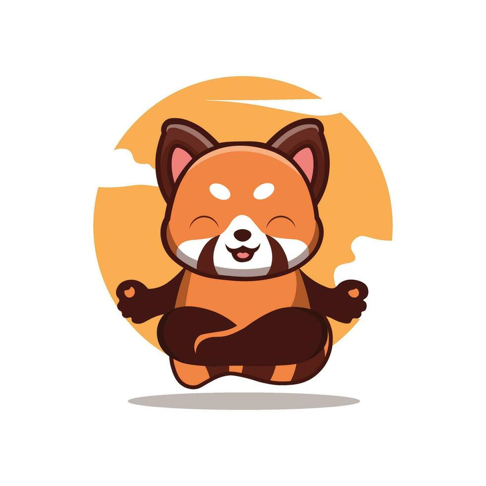 Red Panda Sitting Meditation Cute Creative Kawaii Cartoon Mascot Logo vector
