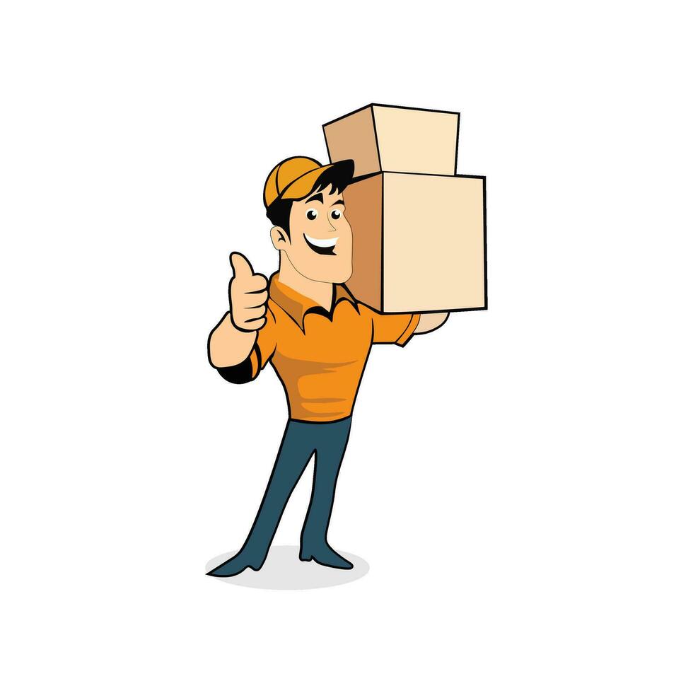 Delivery man courier holding box, Logo design style - Vector