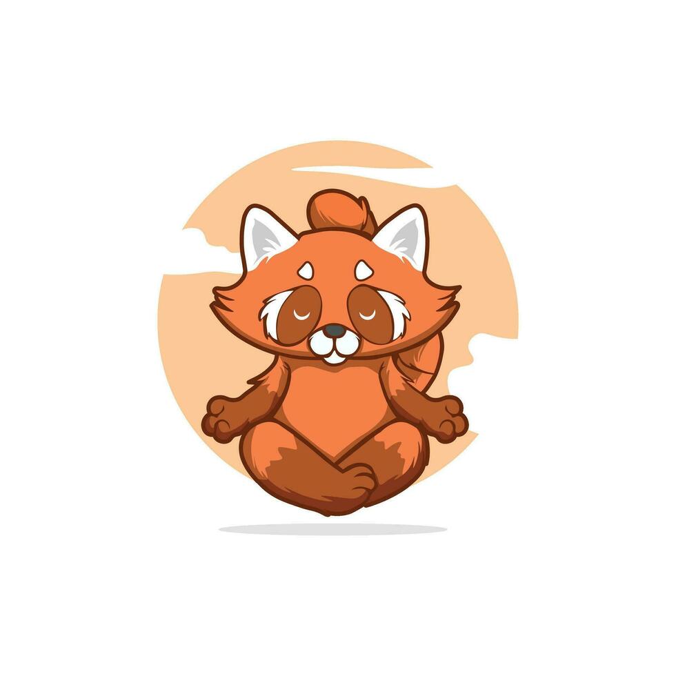 Cute Red Panda Meditating Yoga Cartoon Vector Icon Illustration. Animal Nature Icon Concept Isolated Premium Vector. Flat Cartoon Style