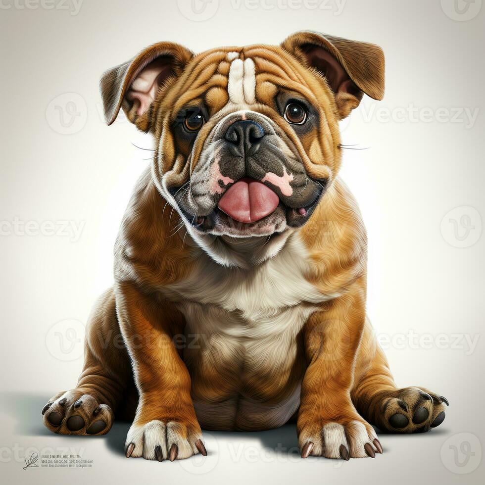 cute brown budog dog on a white background ai photo