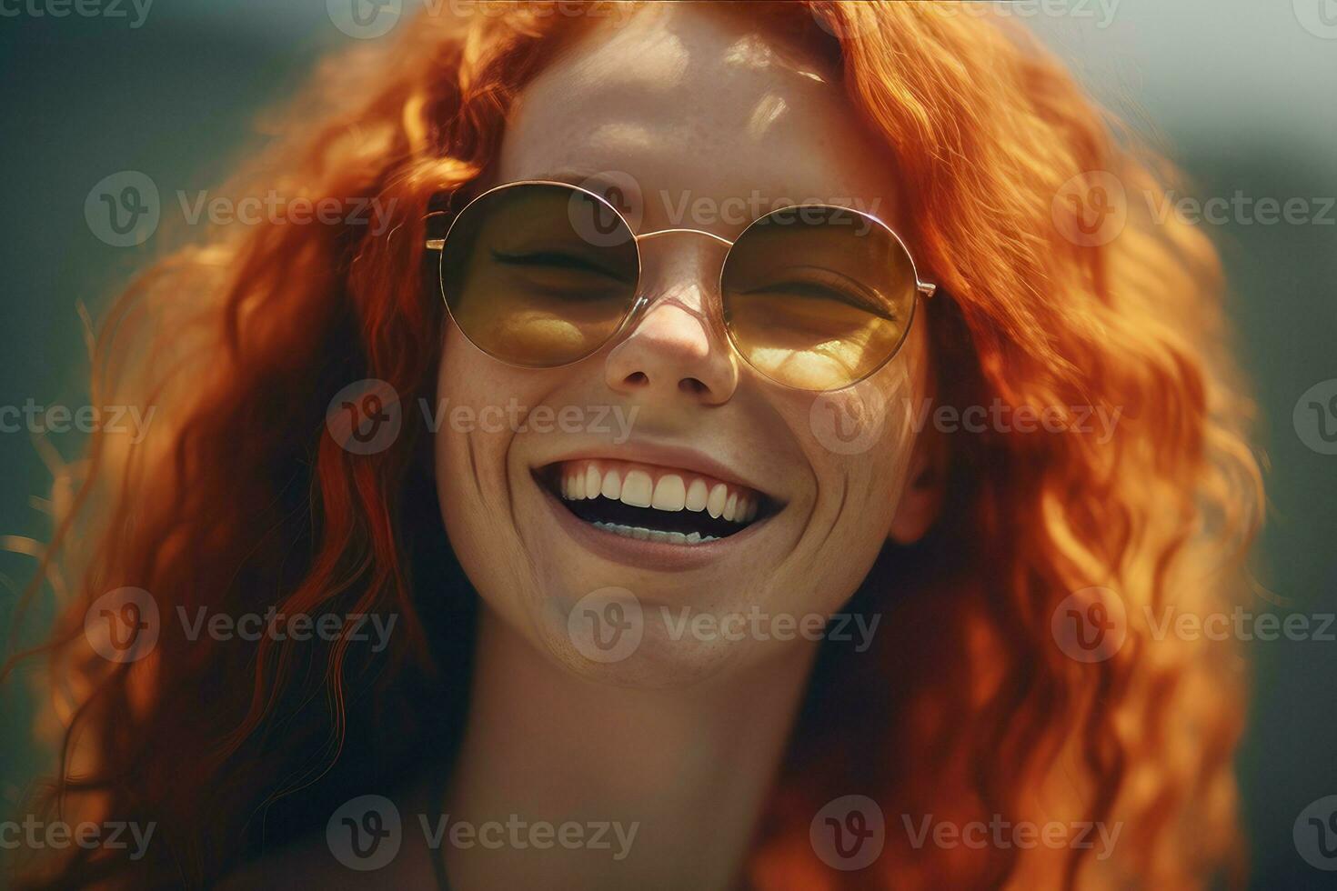 Hot redhead woman smile. Generate Ai photo