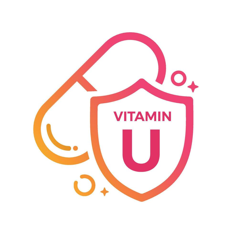 Vitamin U Pill Shield icon Logo Protection, Medicine heath Vector illustration