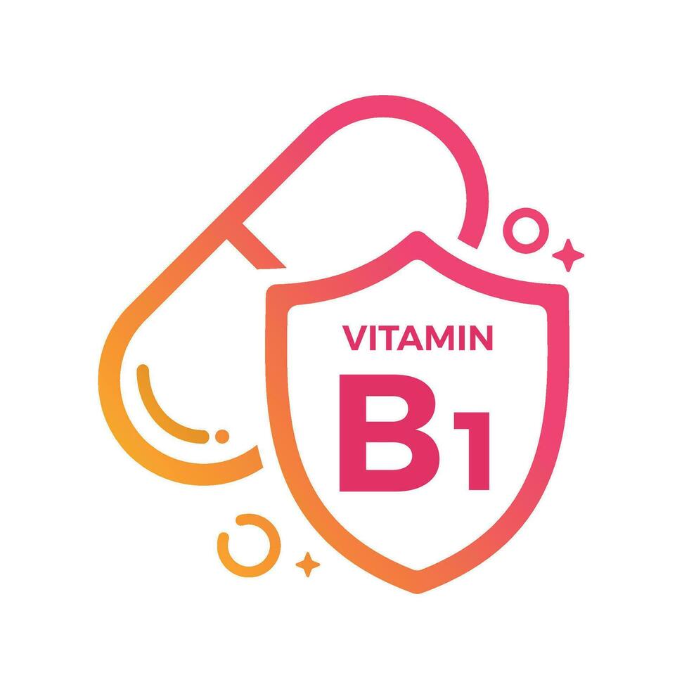 Vitamin B1 Pill Shield icon Logo Protection, Medicine heath Vector illustration