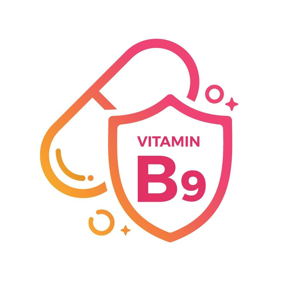 Vitamin B9 Pill Shield icon Logo Protection, Medicine heath Vector illustration