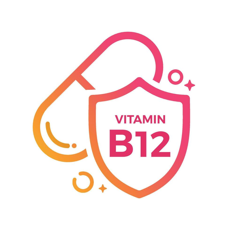 Vitamin B12 Pill Shield icon Logo Protection, Medicine heath Vector illustration