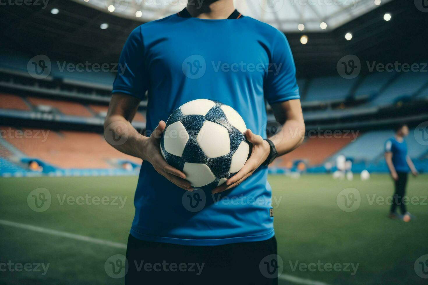 fútbol jugador con pelota. generar ai foto