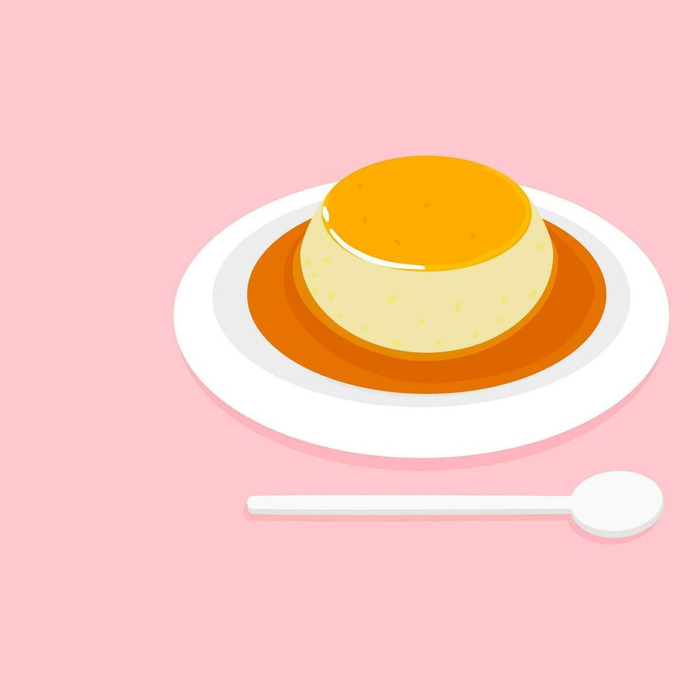 Japanese custard pudding. vector illustration.