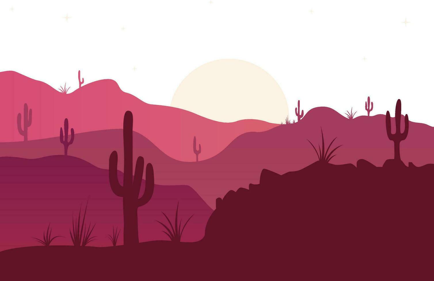 Sunrise Cactus Cartoon on white background vector