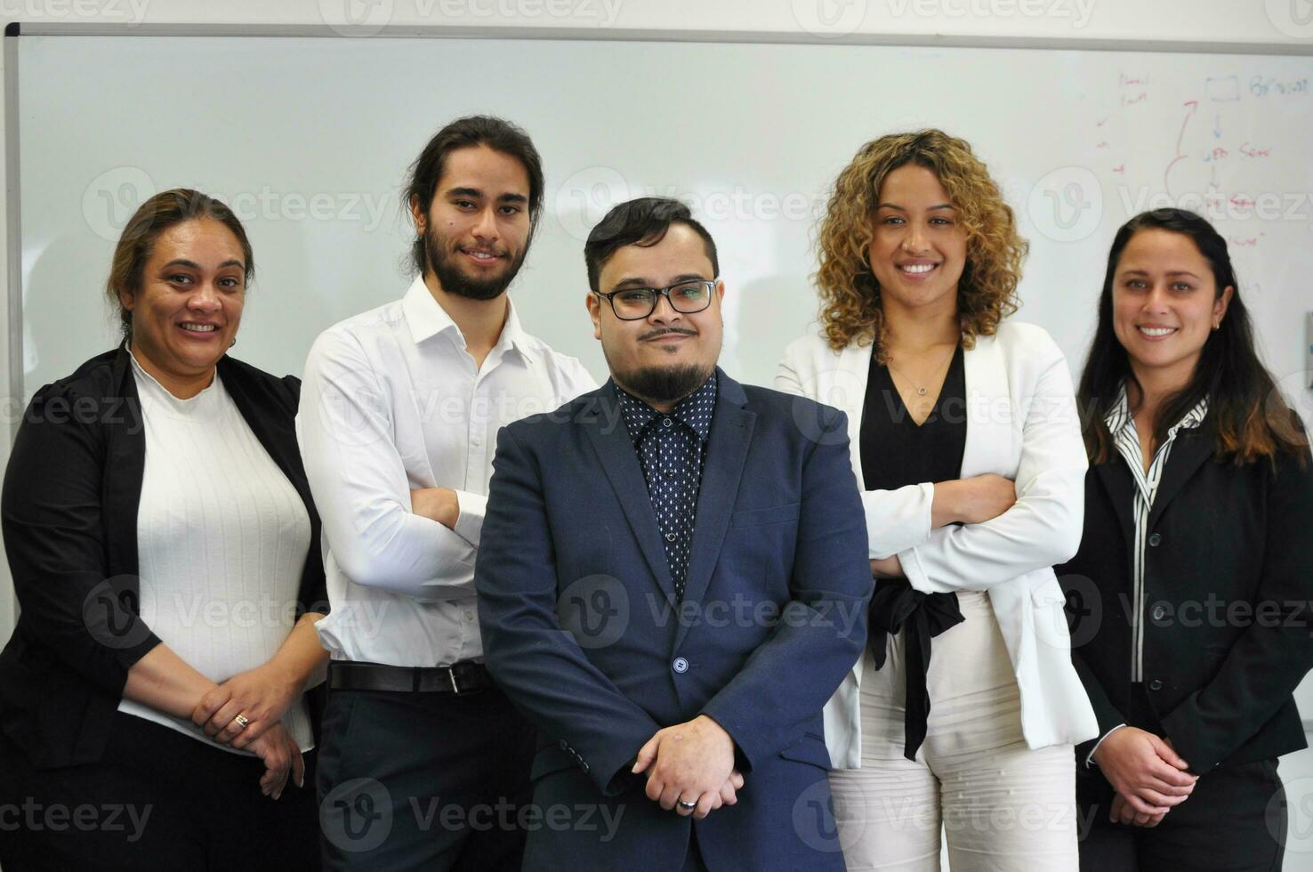 Maori, Pacific Islanders in business setting for meeting and coaching photo