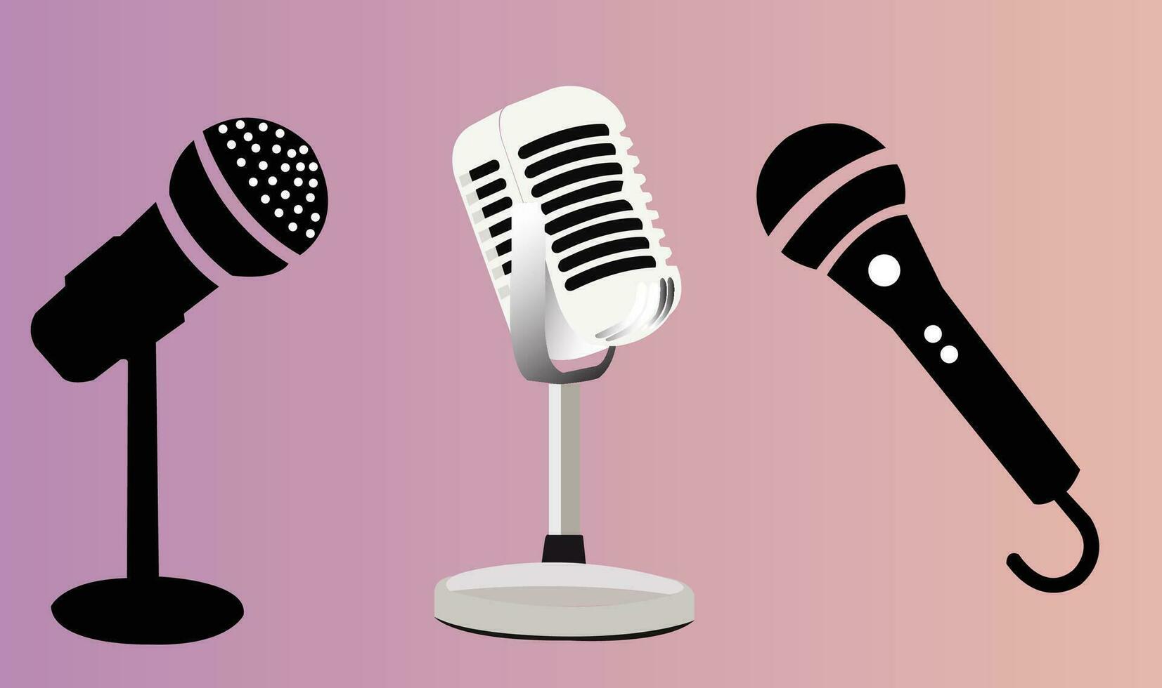 Set of illustrations of microphone in retro style . vector