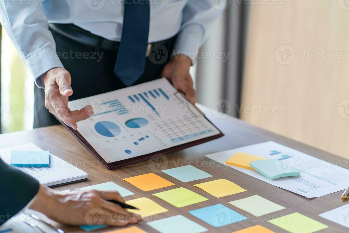 Business People brainstorming Meeting Design Ideas use post it notes to share idea professional investor start up project business brainstorming planning in office photo