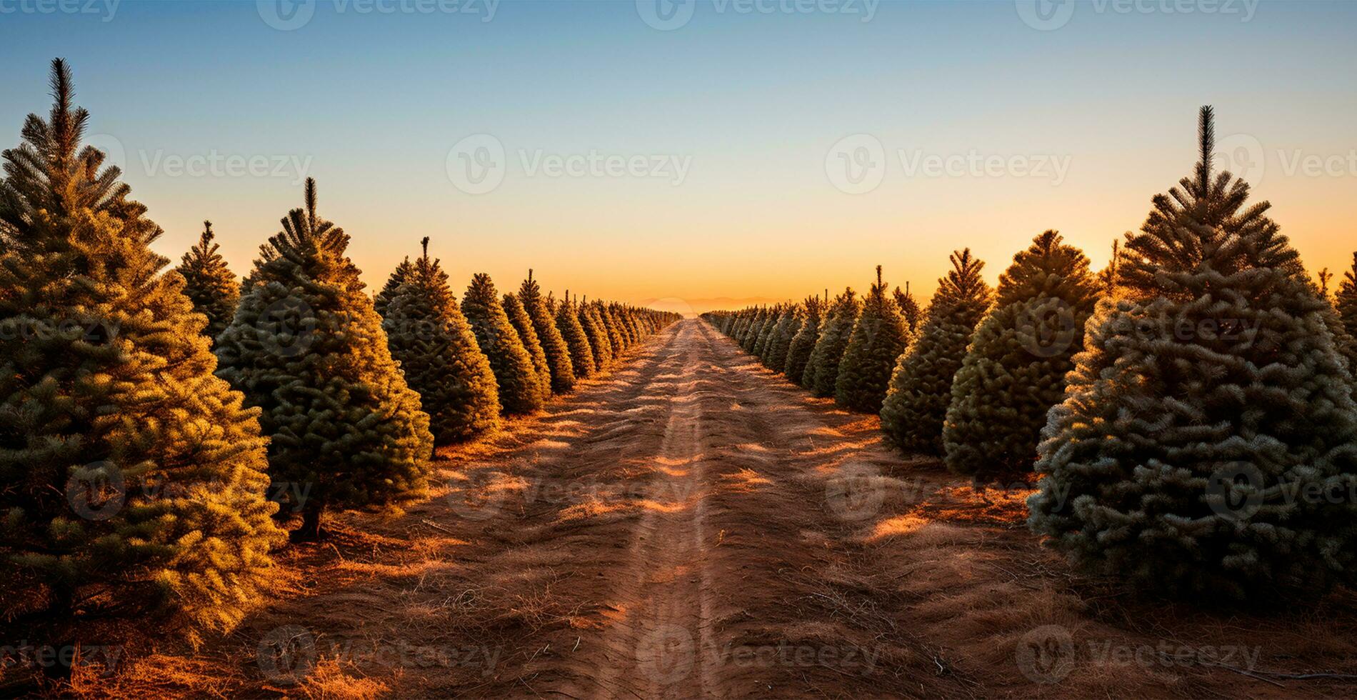 Christmas tree growing in a nursery near the forest. Trees for the holiday. Close-up shot - AI generated image photo