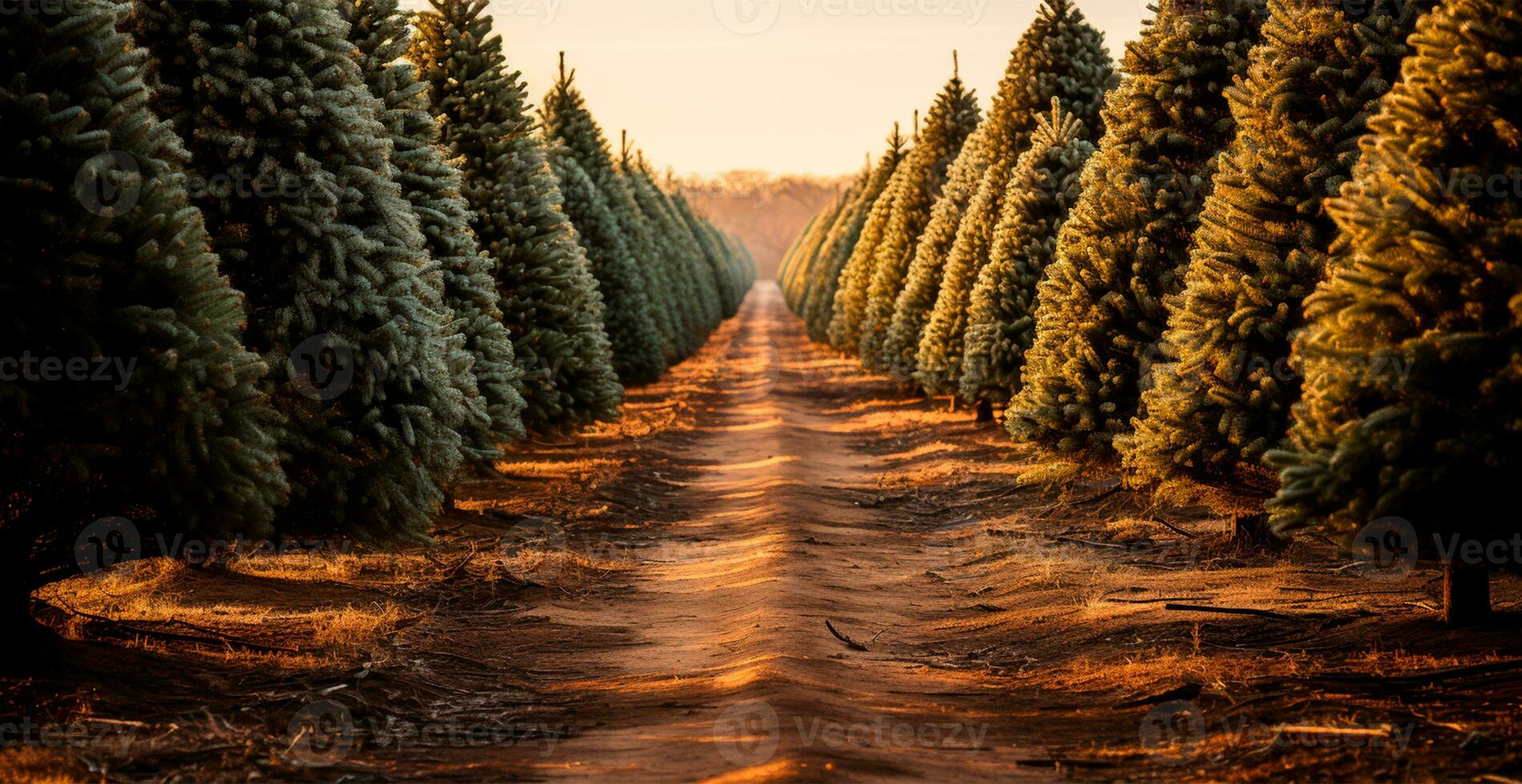 Christmas tree growing in a nursery near the forest. Trees for the holiday. Close-up shot - AI generated image photo