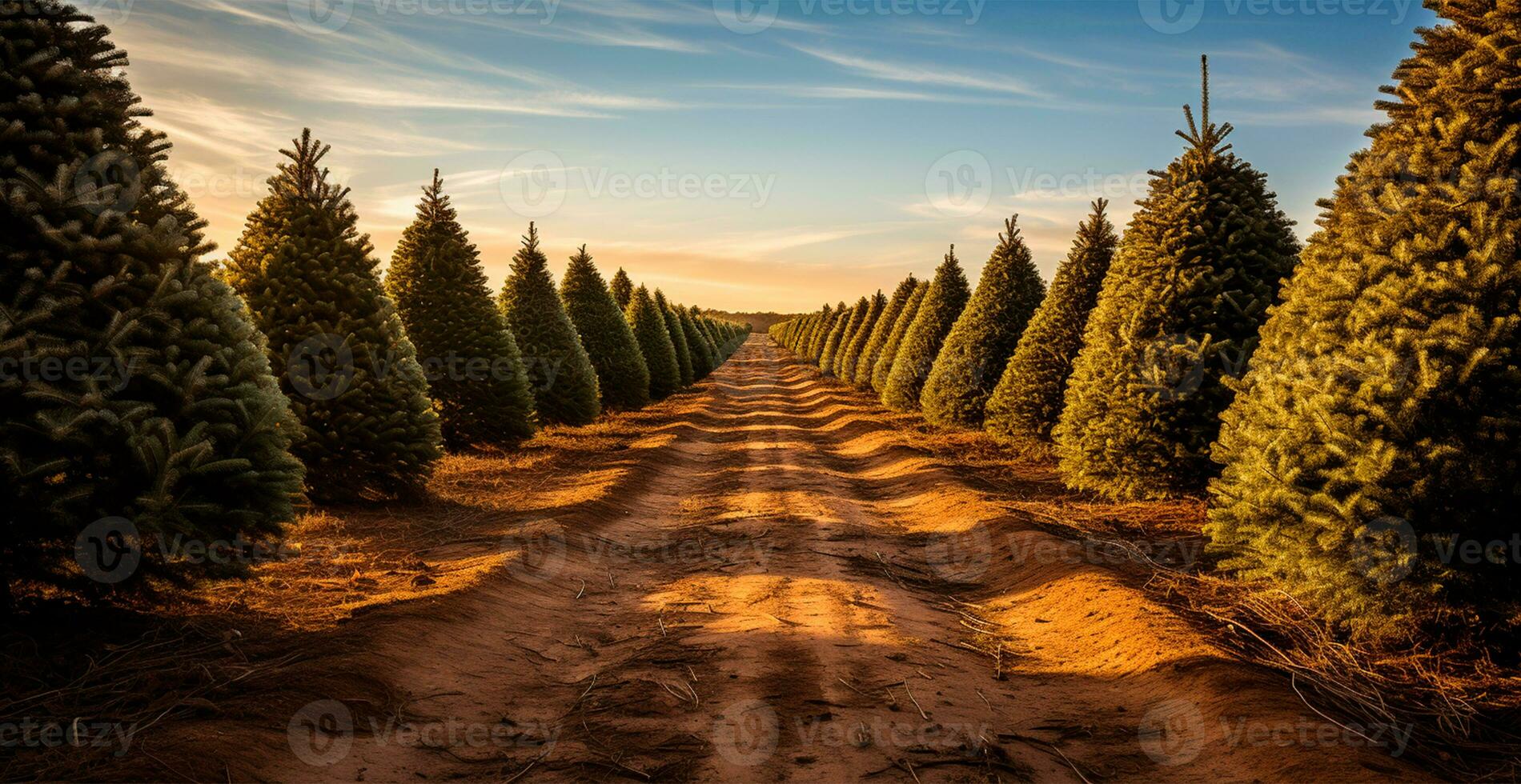 Christmas tree growing in a nursery near the forest. Trees for the holiday. Close-up shot - AI generated image photo