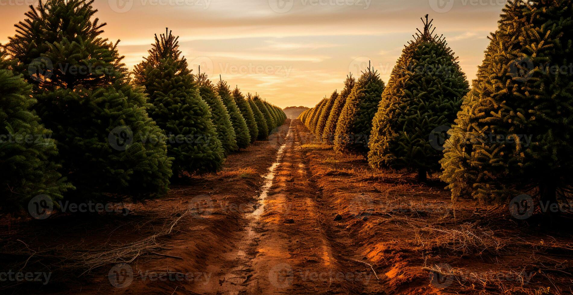 Christmas tree growing in a nursery near the forest. Trees for the holiday. Close-up shot - AI generated image photo