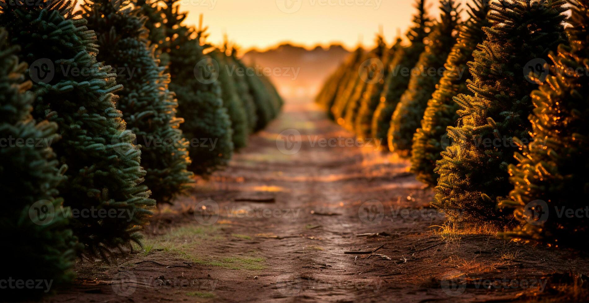 Christmas tree growing in a nursery near the forest. Trees for the holiday. Close-up shot - AI generated image photo