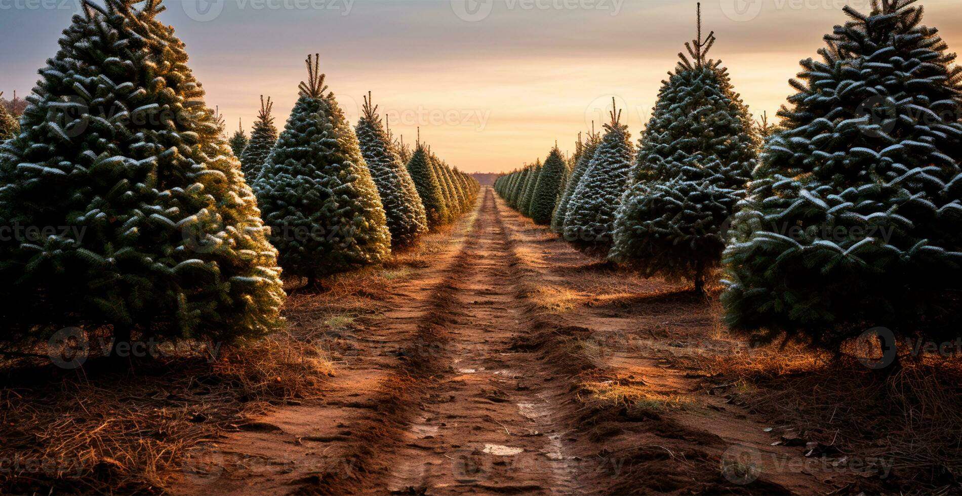 Christmas tree growing in a nursery near the forest. Trees for the holiday. Close-up shot - AI generated image photo