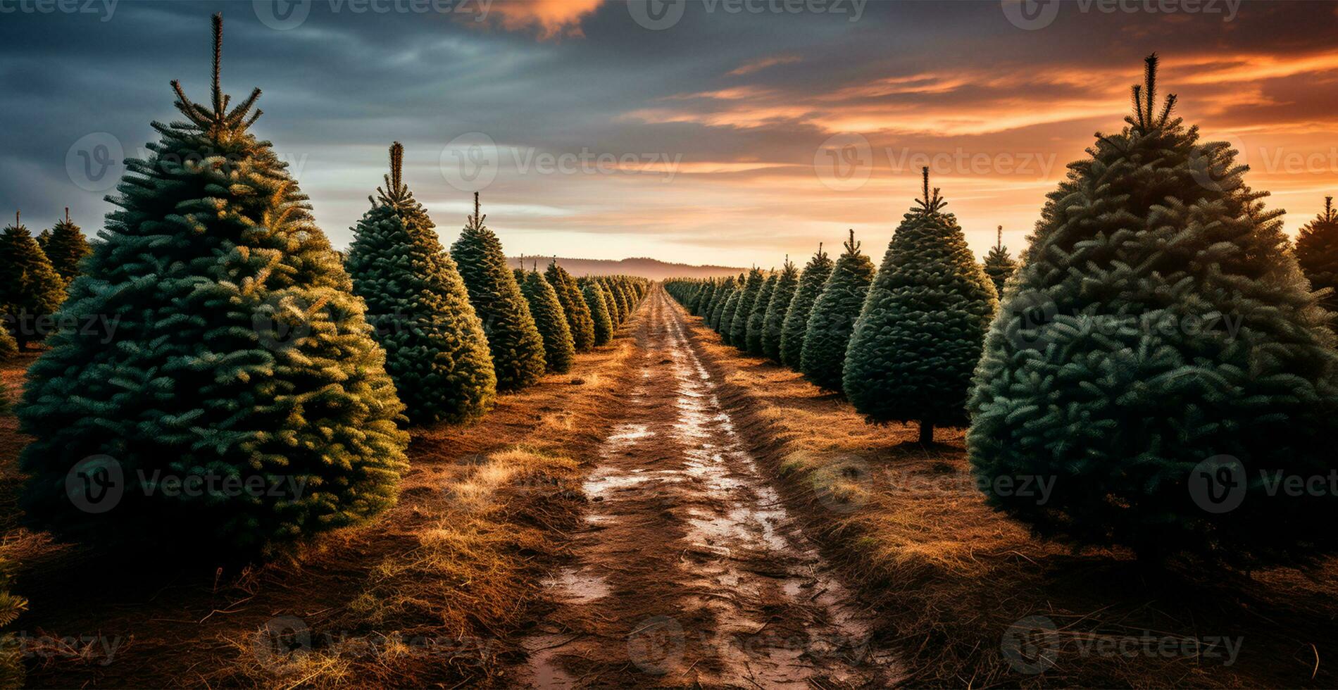 Christmas tree growing in a nursery near the forest. Trees for the holiday. Close-up shot - AI generated image photo