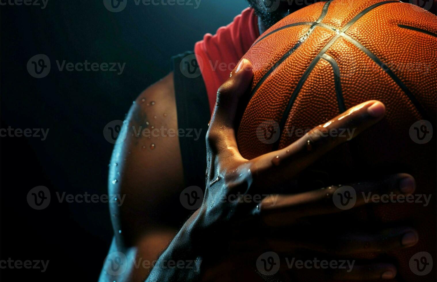 Frontal shot of basketball player with ball, ideal for copy AI Generated photo
