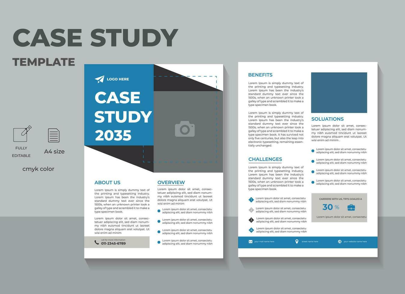 Corporate Business case study  flyer template design ,Modern Business Double Side Flyer vector