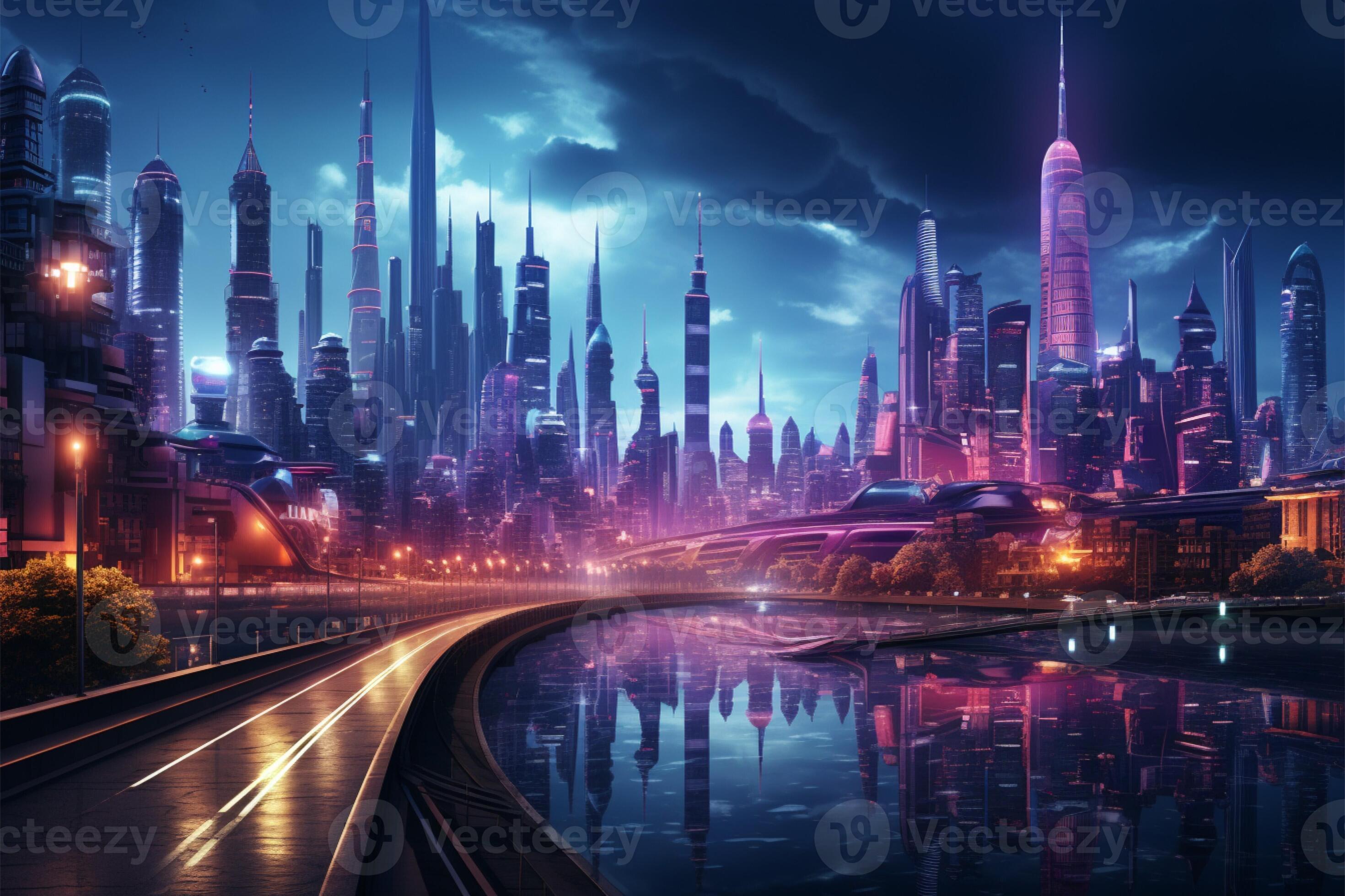 Cyberpunk City Purple Background, Cyberpunk, Background, Cyberpunk