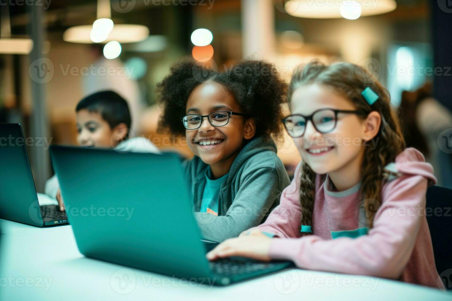 Happy girls coding. Generate AI photo
