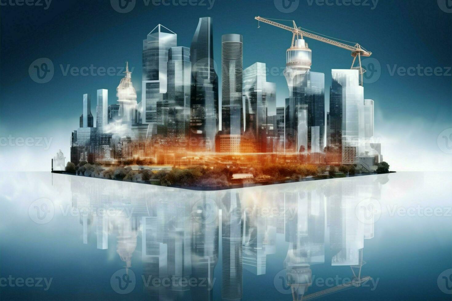 Dynamic construction vision Double exposure combines architecture, engineering, and modern technology in concept AI Generated photo