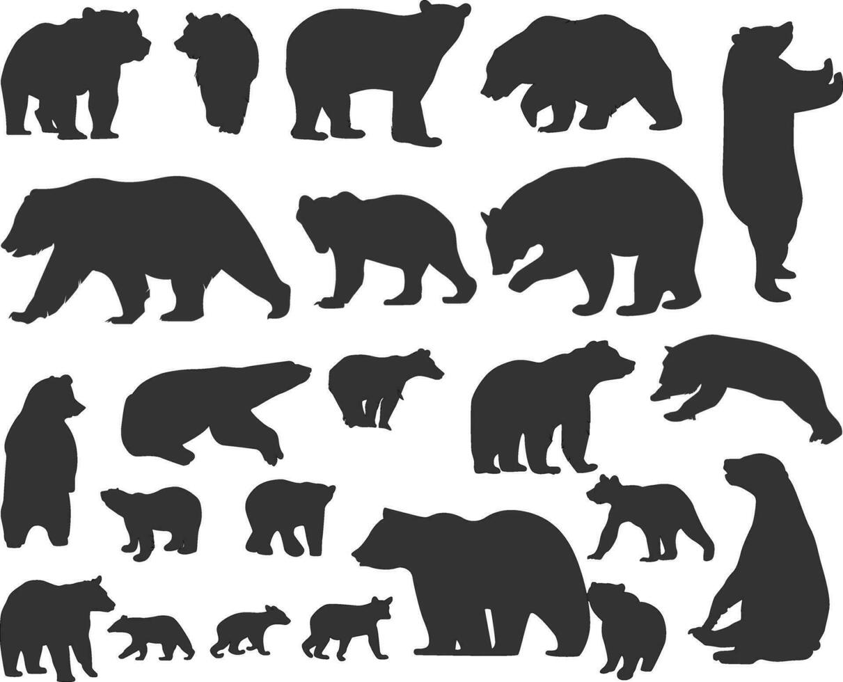 set of bear silhouette vector
