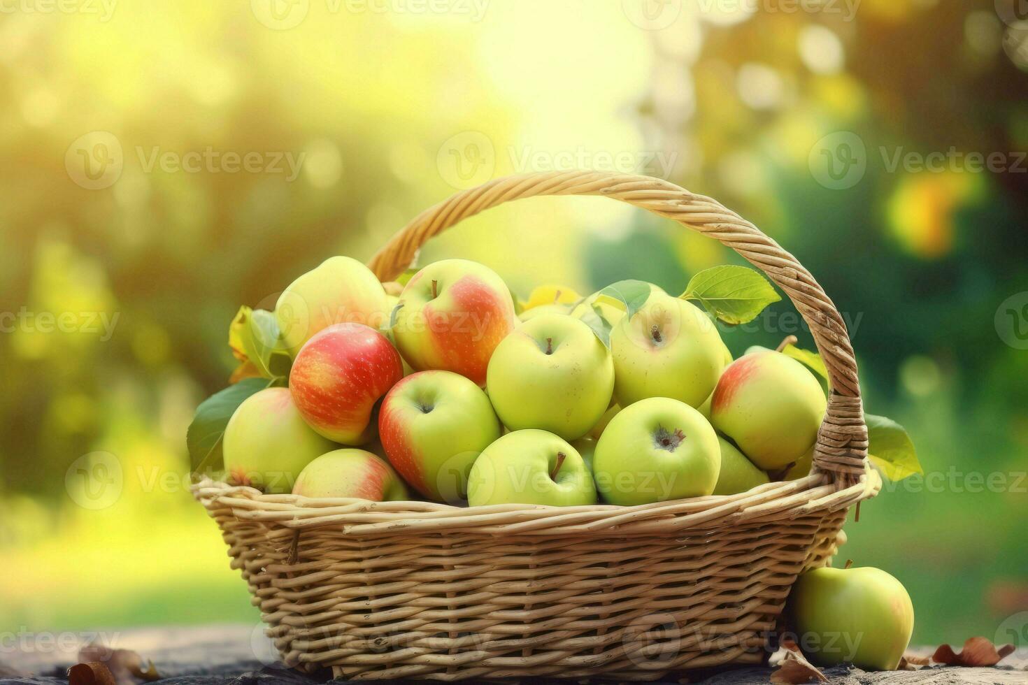 Green apples basket. Generate Ai photo