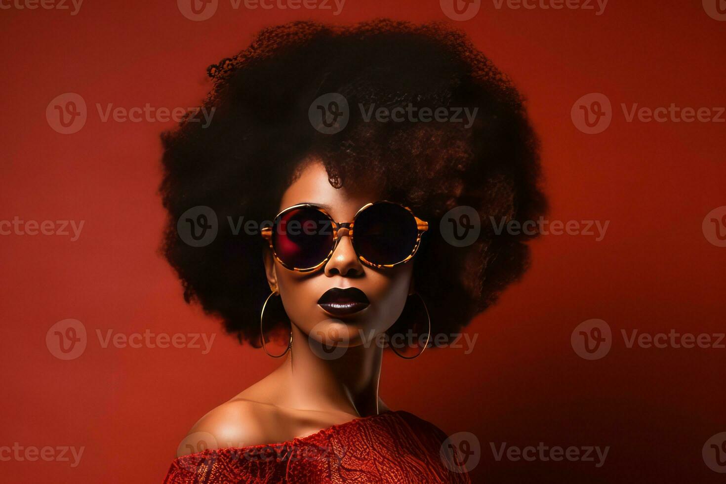 African woman red background. Generate Ai photo