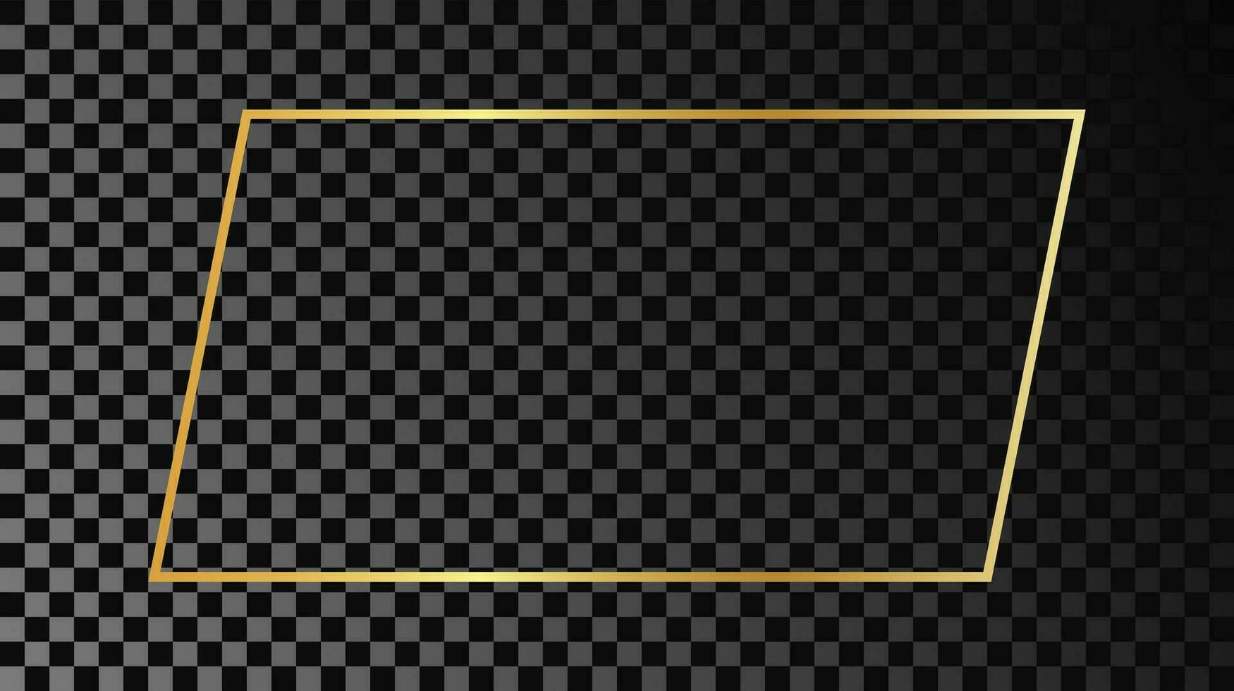 Gold glowing rectangular shape frame isolated on dark background. Shiny frame with glowing effects. Vector illustration.