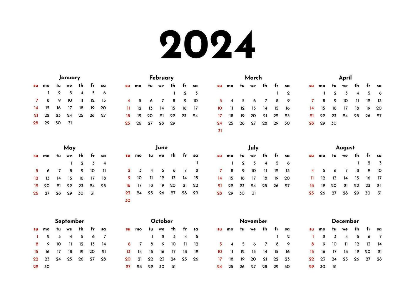 Calendar for 2024 isolated on a white background vector