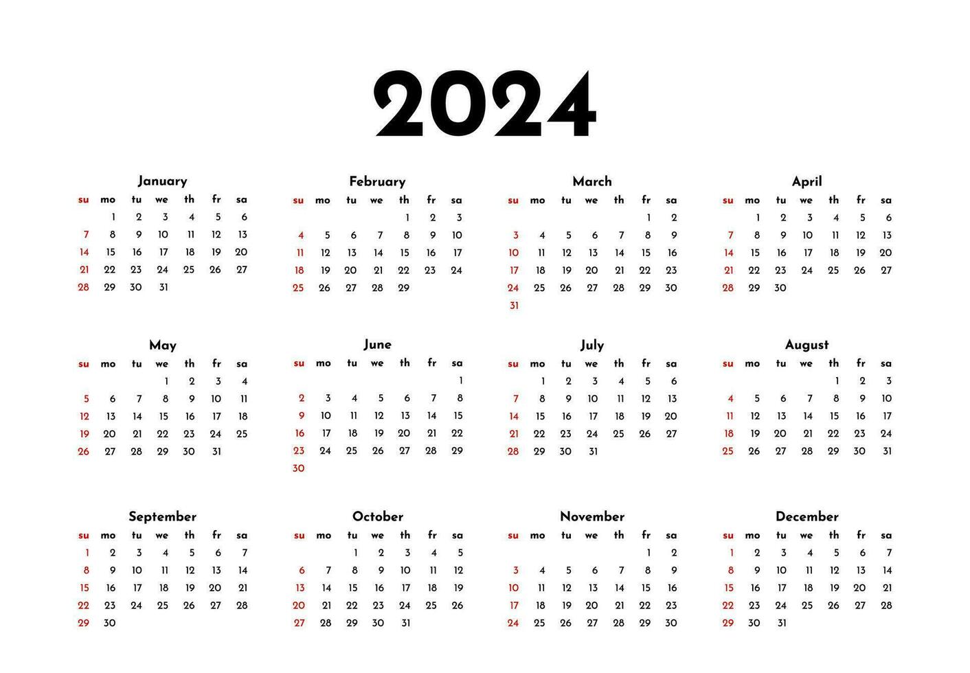 calendario para 2024 aislado en un blanco antecedentes vector