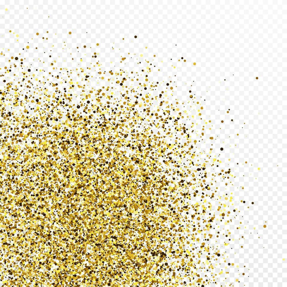 Gold glitter confetti backdrop isolated on white background. Celebratory texture with shining light effect. Vector illustration.