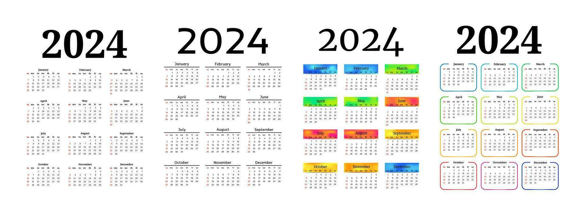 Calendar for 2024 isolated on a white background vector