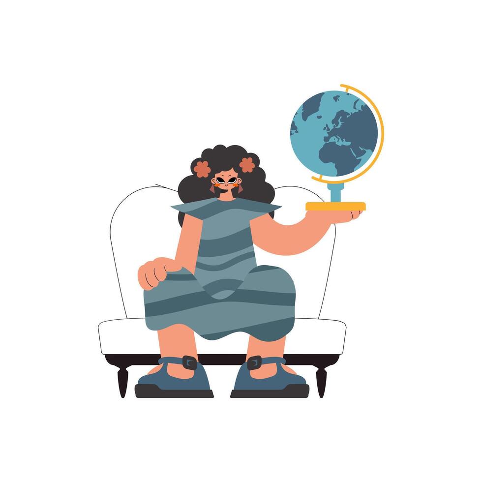 Lively woman holding a globe in her hands, kept on white establishment. Trendy style, Vector Illustration