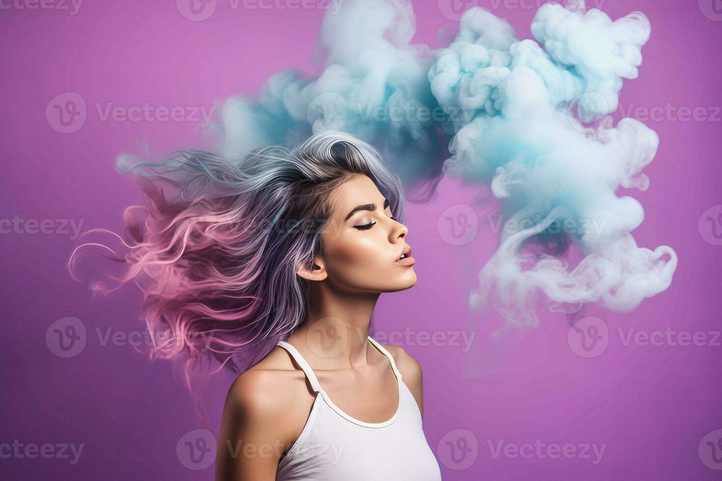 Woman cloud smoke. Generate Ai photo