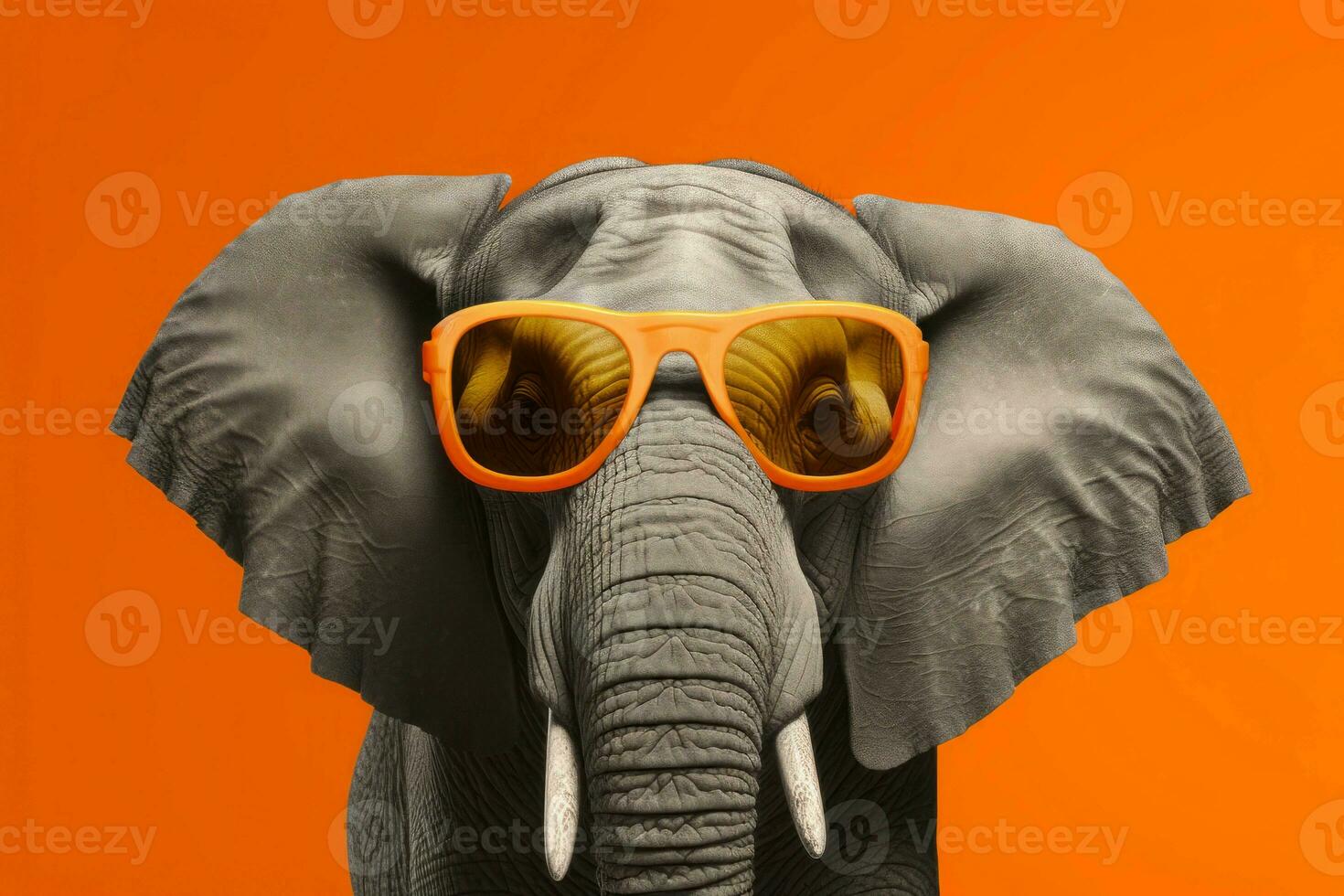 Elephant cute sunglasses orange wall. Generate Ai photo