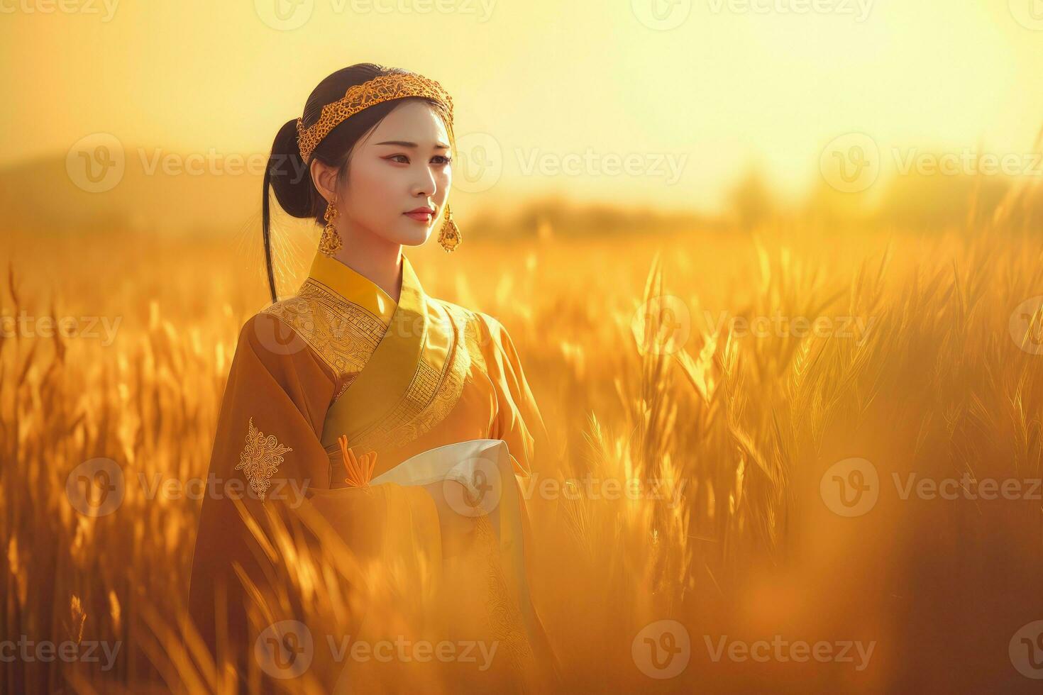 Female wheat field. Generate Ai photo